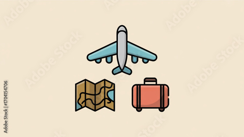 Plan your trip with airplane, map and suitcase travel planning and vacation concept for journey and holiday