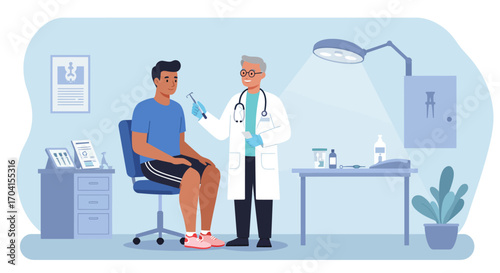 Doctor conducts routine examination in modern clinic room setting