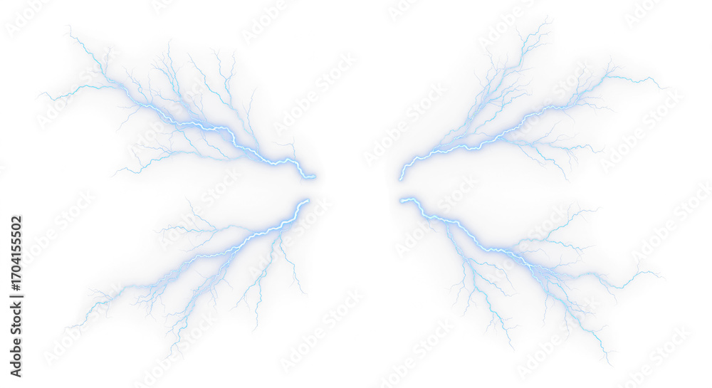 Fototapeta premium Set of blue lightning bolt strike png, thunderstorm or light effect isolated on transparent cut out background