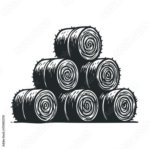 Harvesting bales of hay farm field illustration rural setting view agricultural concept. Vector illustration