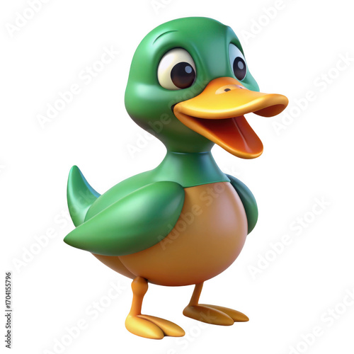 3d adorable green duckling character cartoon cute funny transparent background