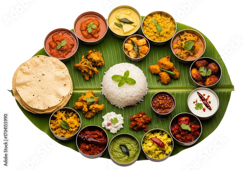 Indian thali isolated on transparent background, a culinary experience
