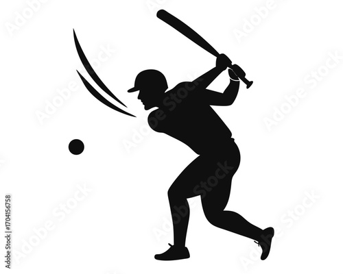 Cricket batsman hitting ball silhouette vector isolated on white background