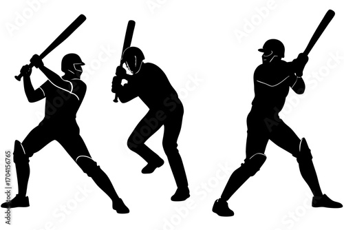 set of Cricket batsman hitting ball silhouette vector isolated on white background