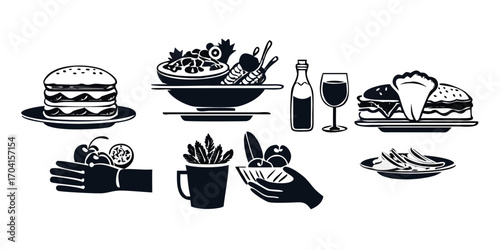 A vector illustration set of fast food icons for restaurant and cafe menus