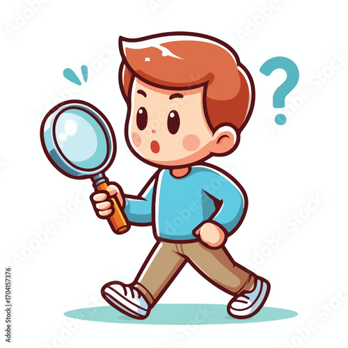 Cartoon illustration of person walking with magnifying glasses