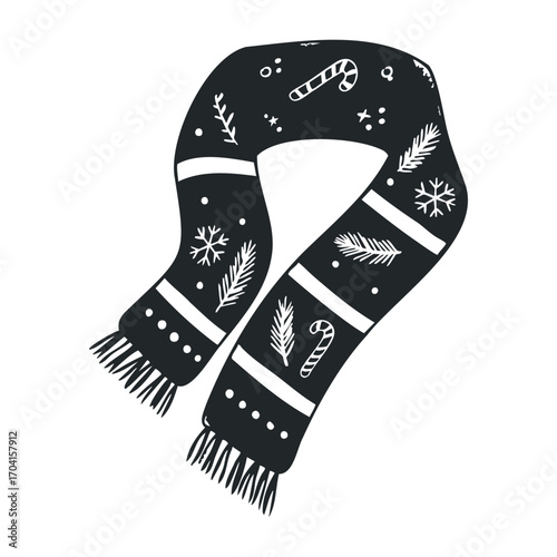 Festive scarf design winter wonderland graphic illustration cozy atmosphere aesthetic perspective holiday spirit. Vector illustration