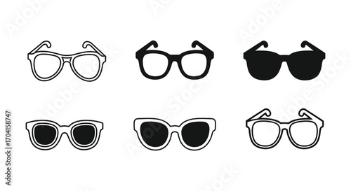 Vector art of collection of eyeglasses and sunglasses in various styles simple line art illustration of eyewear for vision and fashion