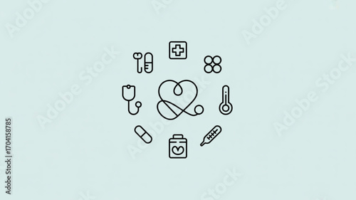Healthcare medical icons vector design for clinic hospital and pharmacy concept with heart and stethoscope art