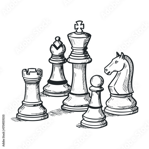 Strategic chess match in a competitive arena artistic sketch game environment overhead view mind sport concept. Vector illustration