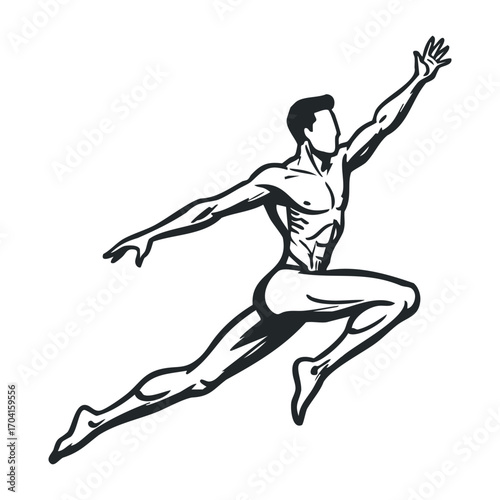 Dynamic leap of a male athlete sports arena illustration energetic environment side view athleticism unleashed. Vector illustration