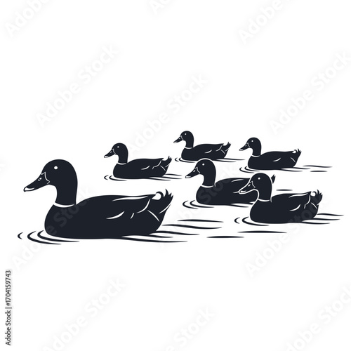 Ducks Swimming in Calm Water, Nature Scene, Illustration, Peaceful Environment, Side View, Wildlife Concept