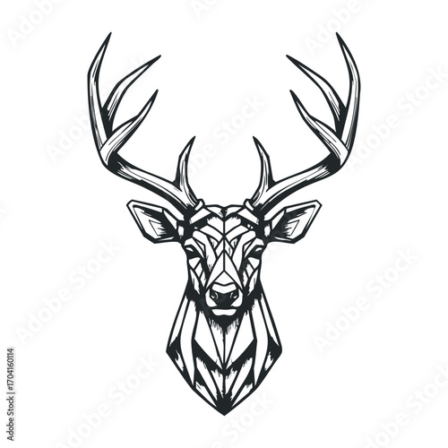 Majestic deer portrait forest setting graphic art wildlife nature conservation. Vector illustration