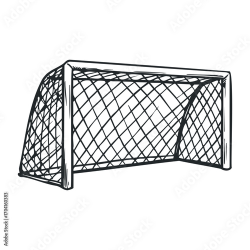 Exciting soccer goalpost action sports field illustration urban environment ground level view sports concept. Vector illustration