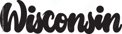 Wisconsin with modern mini shirts style calligraphy style by wave style bold elements in silhouette white background.
