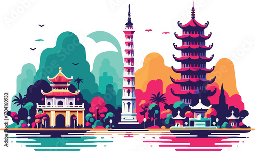  Hanoi vietnam wall art vector white background .
