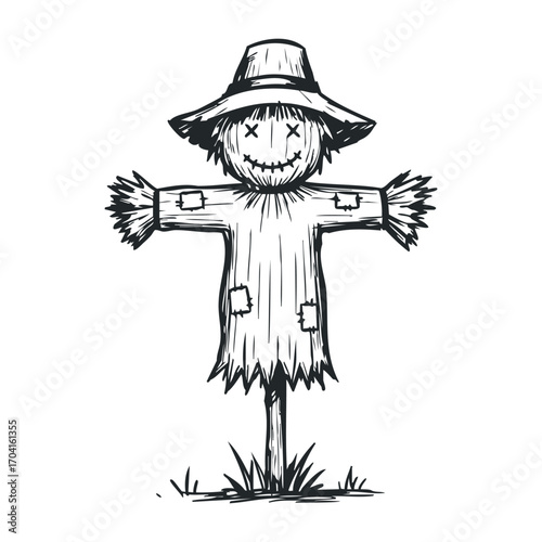 Harvest festival scarecrow display rural farm illustration autumn atmosphere view whimsical charm. Vector illustration