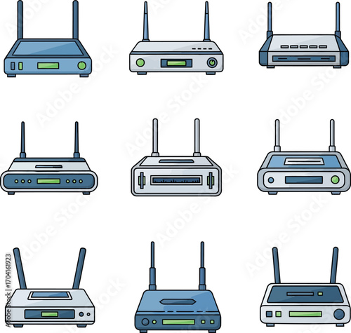 Vector art of collection of wireless router icons, vector illustration on a transparent background