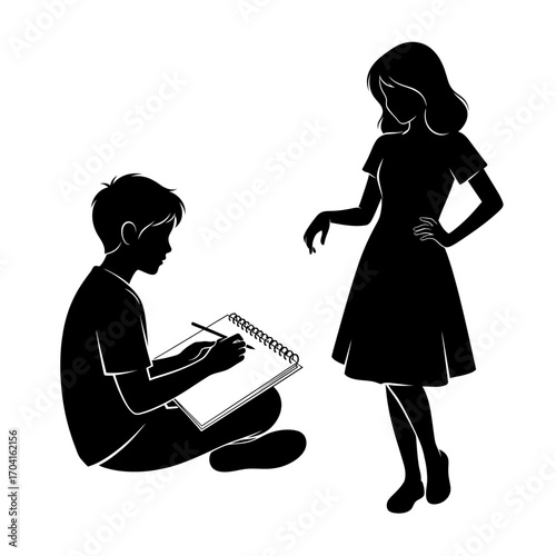 Child Drawing a Girl's Portrait in a Cozy Indoor Environment