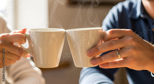 Two hands holding coffee takeaway cups