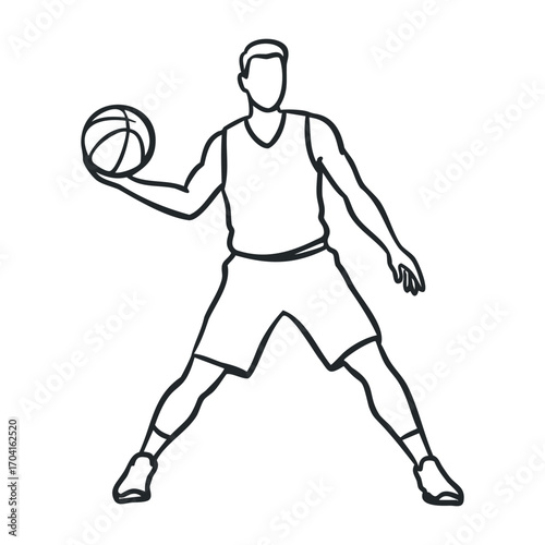 Basketball player performing dribble move indoor court illustration dynamic environment view action concept. Vector illustration