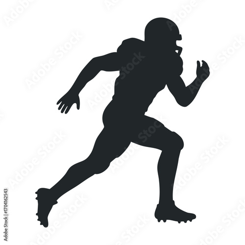 Dynamic football player running on field outdoor sports action athletic performance energetic environment. Vector illustration