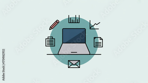 Laptop productivity business concept office workspace digital device technology work online from home design