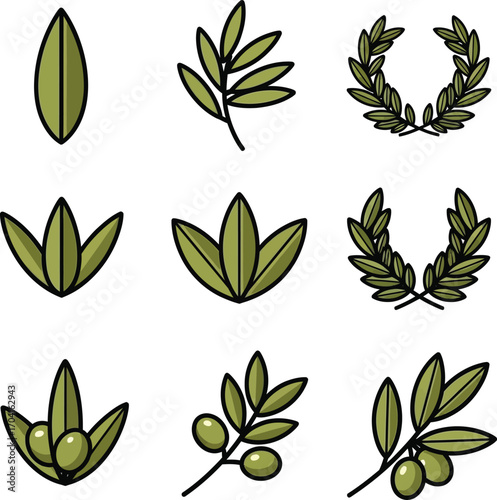 Illustration of olive branch and wreath on a transparent background