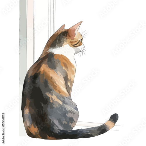 A Colorful Cat Gazing Out a Window Artistic Style