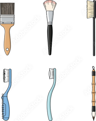 Illustration of various brushes, on a transparent background