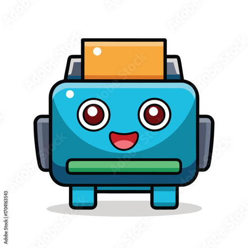 Cartoon Printer with Face Isolated on White Background