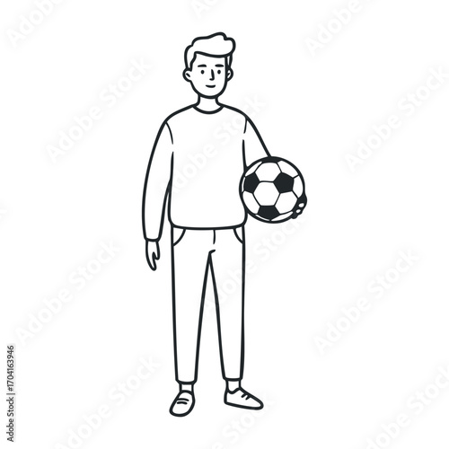 Youth soccer player holding a football outdoor playground illustration sports environment casual view fitness inspiration. Vector illustration