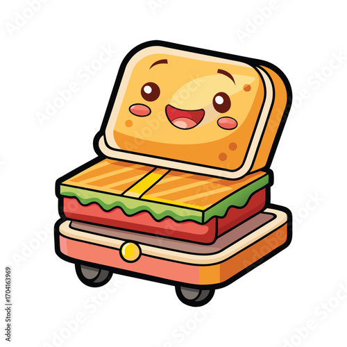 Cartoon Sandwich Maker Isolated on White Background