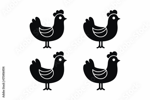 set of Chicken farm animal icon silhouette illustration isolated on white background