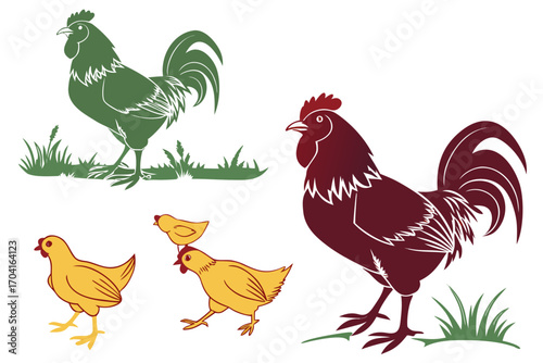 set of Chicken farm animal silhouette illustration isolated on white background