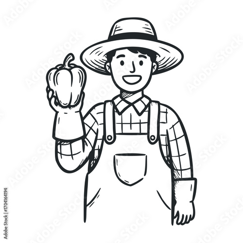 Harvesting fresh bell peppers farm field illustration rural setting view agricultural concept. Vector illustration