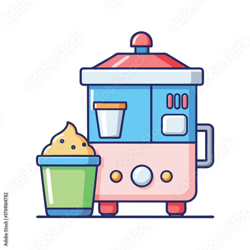 Cartoon Yogurt Maker Isolated on White Background
