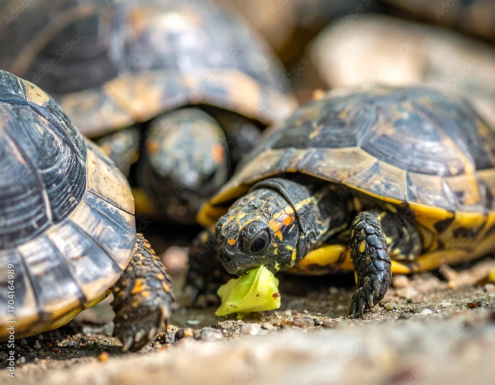 Obraz premium Close-up of baby turtles eating