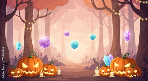 Haunted Halloween Horror Background Vector Illustration with Spooky Elements