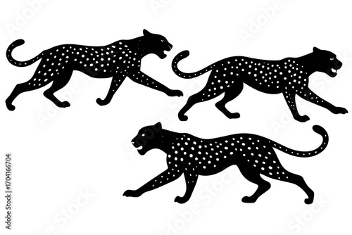 set of Cheetah running fast silhouette vector