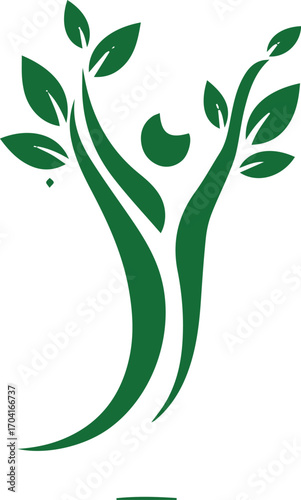 Abstract green human tree logo symbolizing growth, unity, and nature's power