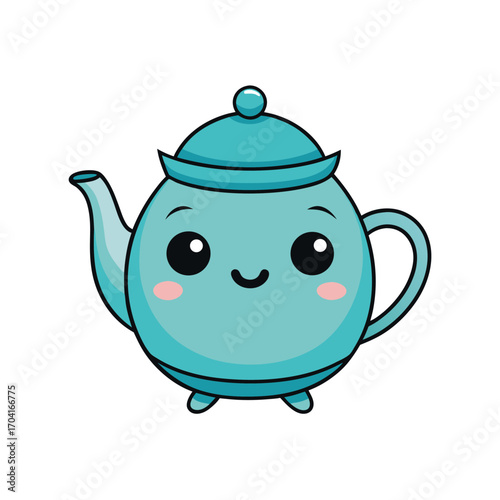 Cute Teapot Cartoon Smiling Isolated on White Background