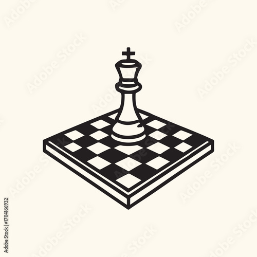 Bold Minimalist King Chess Piece on a Black and White Checkerboard