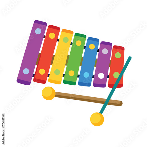 Cute Xylophone Cartoon with Colors Isolated on White Background