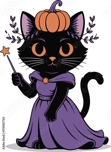 halloween cat with a broom