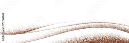 Cocoa and coffee powder sprinkled on light surface. Earthy brown particles, dust texture. Top view of cake or pastry.