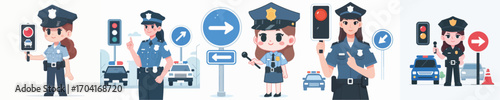 female police officer flat design vector style