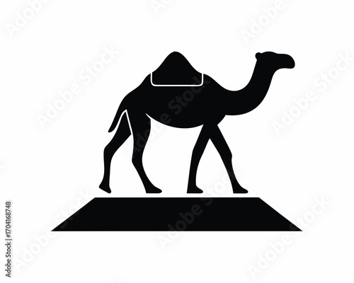 Camel walking in desert silhouette vector isolated on white background