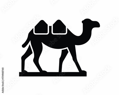 Camel walking in desert icon  silhouette vector isolated on white background