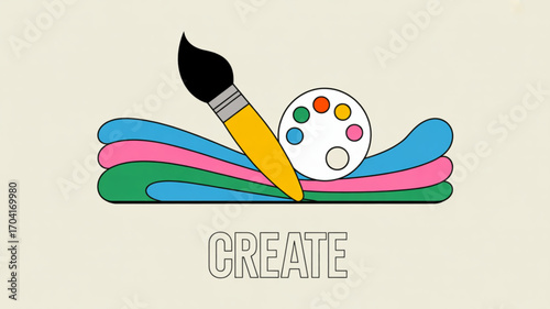 Artistic creation with paintbrush and palette vector illustration for creative projects and design inspiration